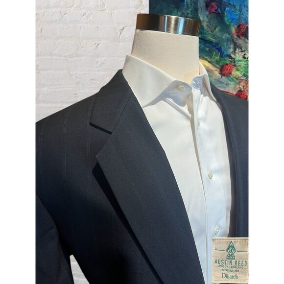 Vtg Austin Reed Mens 50L 43x29.5 Navy Blue Royal Cobalt Stripe Suit Virgin Wool - Picture 4 of 16